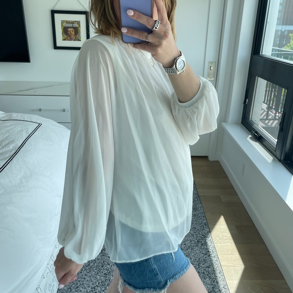 ZARA Flowy Longsleeve Sheer Blouse White Small - Picture 3 of 8